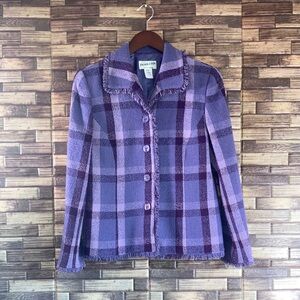 Women’s EUC Pendleton Size 8 Purple Plaid Fringe Blazer Jacket